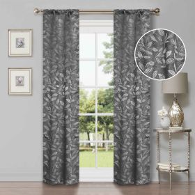 Leaves Room Darkening Washable Blackout Curtain Panels, Set of 2 (Color: Nickel Black, size: 36" x 84")