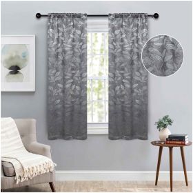Leaves Room Darkening Washable Blackout Curtain Panels, Set of 2 (Color: Nickel Black, size: 36" x 63")