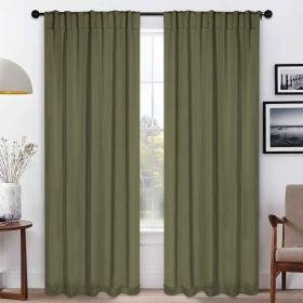 Blackout Window Curtains Solid Room Darkening Back Tab Set of 2 (Color: Olive Green, size: 52" x 108")