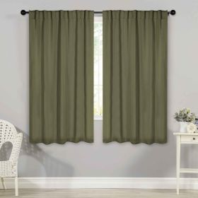 Blackout Window Curtains Solid Room Darkening Back Tab Set of 2 (Color: Olive Green, size: 52" x 63")