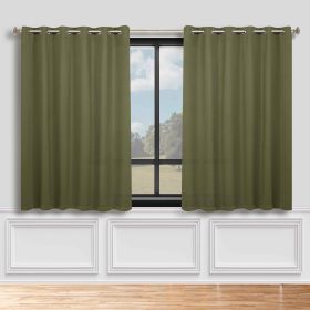 Blackout Window Curtains Classic Modern Room Darkening Set of 2 (Color: Olive Green, size: 70" x 63")