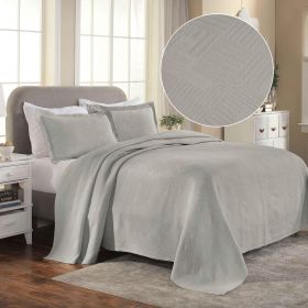 Lightweight Cotton Bedspread Sets 3-Piece Geometric Fret Jacquard Matelassé Scalloped (Color: Platinum, size: Twin)