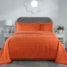 Lightweight Cotton Bedspread Set 3-Piece Remi Geometric Fringe Jacquard (Color: Rust, size: Full)