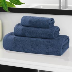 Egyptian Cotton Basketweave Solid Towel Set 3 Piece (Color: Royal Blue)