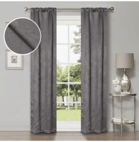 Blackout Window Curtains Waverly Geometric Room Darkening Washable Set of 2 (Color: Silver, size: 26" X 84")