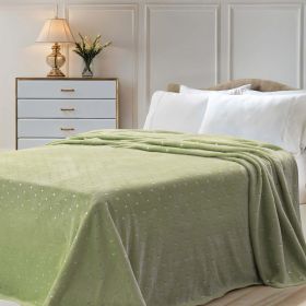 Fleece Plush Medium Weight Fluffy Soft Decorative Polka Dot Blanket (Color: Sage, size: Throw)