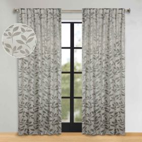Leaves Room Darkening Back Tabs Blackout Curtain Panels, Set of 2 (Color: Sage, size: 52" x 96")