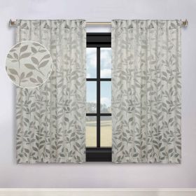 Leaves Room Darkening Back Tabs Blackout Curtain Panels, Set of 2 (Color: Sage, size: 52" x 63")