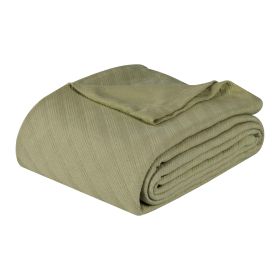 Milan Cotton Textured Jacquard Striped Lightweight Woven Blanket (Color: Sage, size: California King)