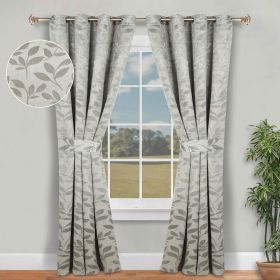 Blackout Window Curtains Leaves Pattern Room Darkening Set of 2 (Color: Sage, size: 46" x 84")