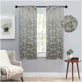 Leaves Room Darkening Washable Blackout Curtain Panels, Set of 2 (Color: Sage, size: 36" x 63")