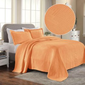 Lightweight Cotton Bedspread Sets 3-Piece Geometric Fret Jacquard Matelassé Scalloped (Color: Salmon, size: Full)