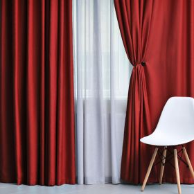Modern Blackout Window Curtains Solid Room Darkening Set of 2 (Color: Sangria, size: 52" x 108")