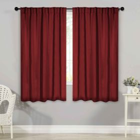 Blackout Window Curtains Solid Room Darkening Back Tab Set of 2 (Color: Sangria, size: 52" x 63")