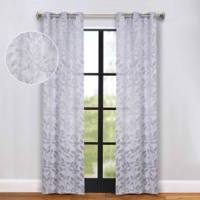 Blackout Curtains Leaves Pattern Room Darkening Grommet 2 Panels (Color: Silver, size: 42" X 108")
