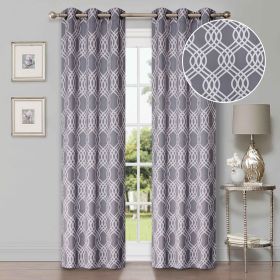 Ribbon Trellis Washable Room Darkening Blackout Curtains, Set of 2 (Color: Silver, size: 42" X 108")