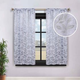 Leaves Room Darkening Washable Blackout Curtain Panels, Set of 2 (Color: Silver, size: 36" x 63")