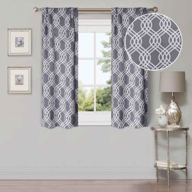 Ribbon Trellis Washable Room Darkening Blackout Curtains, Set of 2 (Color: Silver, size: 52" x 63")