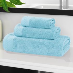 Egyptian Cotton Basketweave Solid Towel Set 3 Piece (Color: Sky Blue)