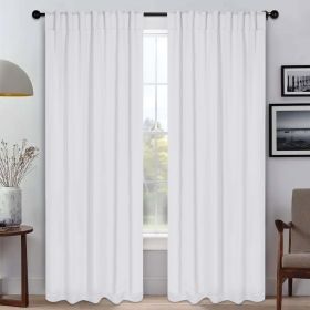 Blackout Window Curtains Solid Room Darkening Back Tab Set of 2 (Color: Snow White, size: 52" x 108")