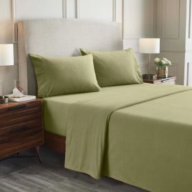 100% Cotton Flannel Sheets Set -  Solid Deep Pocket Bed Sheet Set (Color: Sage, size: Twin XL)