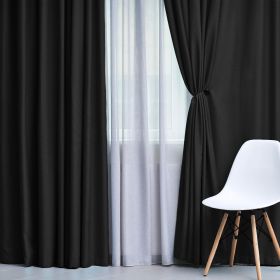 Blackout Window Curtains Solid Room Darkening Washable Set of 2 (Color: Black, size: 52" x 72")