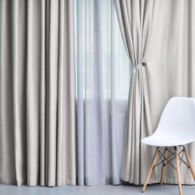Blackout Window Curtains Solid Room Darkening Washable Set of 2 (Color: Chrome, size: 52" x 72")