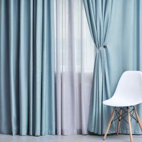 Blackout Window Curtains Solid Room Darkening Washable Set of 2 (Color: Light Blue, size: 52" x 72")