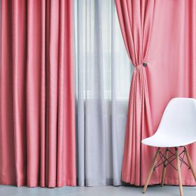 Blackout Window Curtains Solid Room Darkening Washable Set of 2 (Color: Pink, size: 52" x 72")