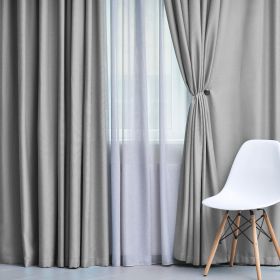 Blackout Window Curtains Solid Room Darkening Washable Set of 2 (Color: Silver, size: 52" x 72")