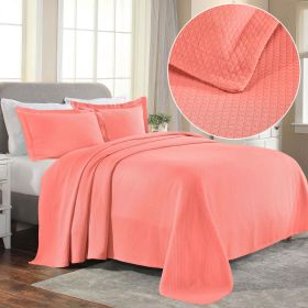 Lightweight Cotton Bedspread Sets 3-Piece Diamond Jacquard Matelassé (Color: Coral, size: Full)