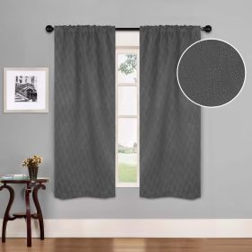 Blackout Window Curtains Zuri Textured Waves Room Darkening Set of 2 (Color: Charcoal, size: 26" X 84")