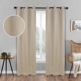 Blackout Window Curtains Zuri Textured Waves Room Darkening Set of 2 (Color: Ivory, size: 42" X 108")