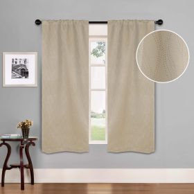 Blackout Window Curtains Zuri Textured Waves Room Darkening Set of 2 (Color: Ivory, size: 26" X 84")