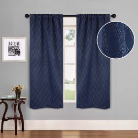 Blackout Window Curtains Zuri Textured Waves Room Darkening Set of 2 (Color: Navy Blue, size: 26" X 63")