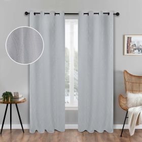 Blackout Window Curtains Zuri Textured Waves Room Darkening Set of 2 (Color: Platinum, size: 52" x 63")