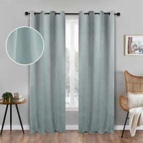 Blackout Window Curtains Zuri Textured Waves Room Darkening Set of 2 (Color: Sea Foam, size: 52" x 63")