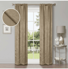 Blackout Window Curtains Waverly Geometric Room Darkening Washable Set of 2 (Color: Tan, size: 26" X 84")