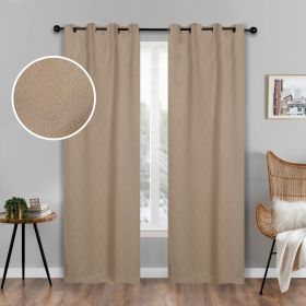 Blackout Window Curtains Zuri Textured Waves Room Darkening Set of 2 (Color: Tan, size: 52" x 108")