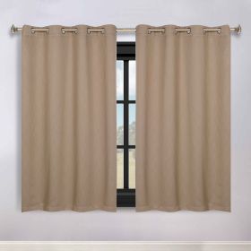 Blackout Window Curtains Zuri Textured Waves Room Darkening Set of 2 (Color: Tan, size: 52" x 63")