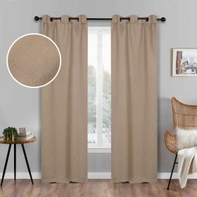 Blackout Window Curtains Zuri Textured Waves Room Darkening Set of 2 (Color: Tan, size: 42" X 96")