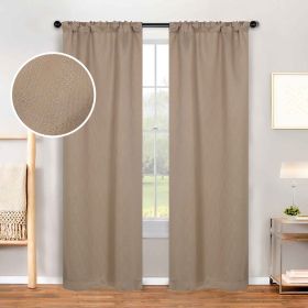 Blackout Window Curtains Zuri Textured Waves Room Darkening Set of 2 (Color: Tan, size: 26" X 84")