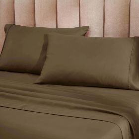 1200 Thread Count Cotton Rich Bed Sheet Set Solid Deep Pocket (Color: Taupe, size: Queen)