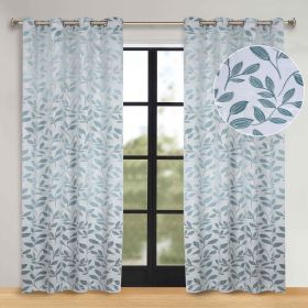 Leaves Room Darkening Washable Blackout Curtain Panels, Set of 2 (Color: Teal, size: 70" x 96")