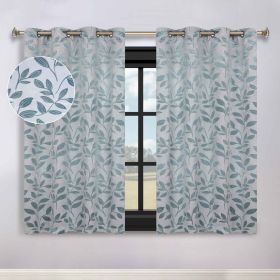 Leaves Room Darkening Washable Blackout Curtain Panels, Set of 2 (Color: Teal, size: 70" x 63")