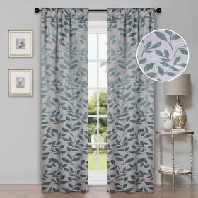 Leaves Room Darkening Washable Blackout Curtain Panels, Set of 2 (Color: Teal, size: 36" x 72")