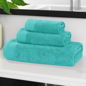 Egyptian Cotton Basketweave Solid Towel Set 3 Piece (Color: Turquoise)