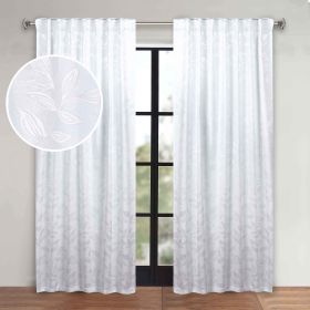 Leaves Room Darkening Back Tabs Blackout Curtain Panels, Set of 2 (Color: White, size: 52" x 108")