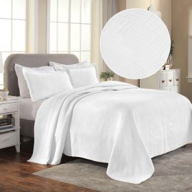 Lightweight Cotton Bedspread Sets 3-Piece Geometric Fret Jacquard Matelassé Scalloped (Color: White, size: Full)