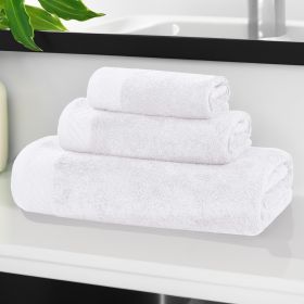 Egyptian Cotton Basketweave Solid Towel Set 3 Piece (Color: White)